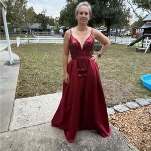Elegant Burgundy Evening Gown